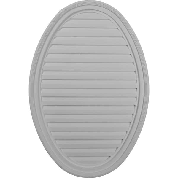 Ekena Millwork 24.5 in. x 37 in. Oval Primed Polyurethane Paintable Gable Louver Vent Non-Functional
