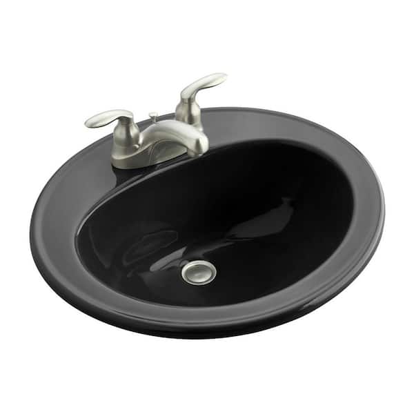 KOHLER Pennington 20-1/4 in. Drop-In Vitreous China Bathroom Sink in Black with Overflow Drain
