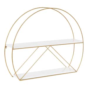 Delmar 5 in. x 26 in. x 21 in. White/Gold Metal Floating Decorative Wall Shelf Without Brackets
