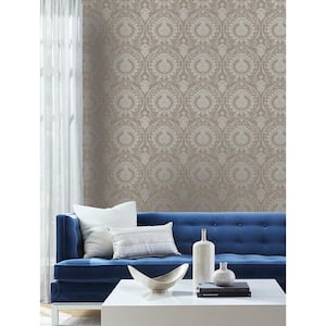 60.75 sq ft Beige Imperial Damask Non-Pasted Wallpaper