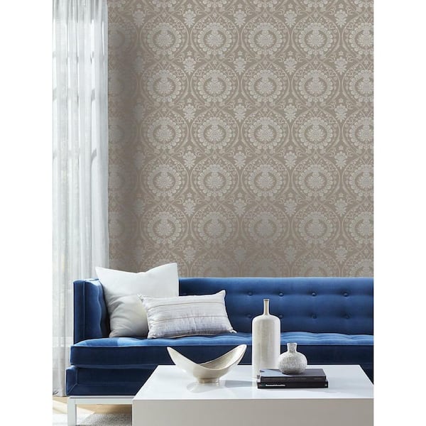 60.75 sq ft Beige Imperial Damask Non-Pasted Wallpaper