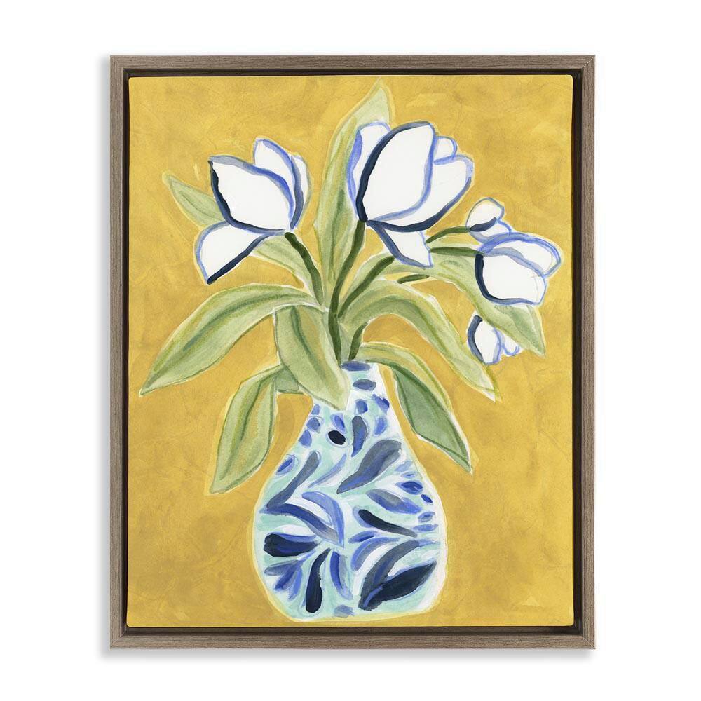 Lively Tulips in Vase by June Erica Vess Brown Floater Frame Nature Graphic Art Print 31 in. x 25 in. price history on PriceWatchPro