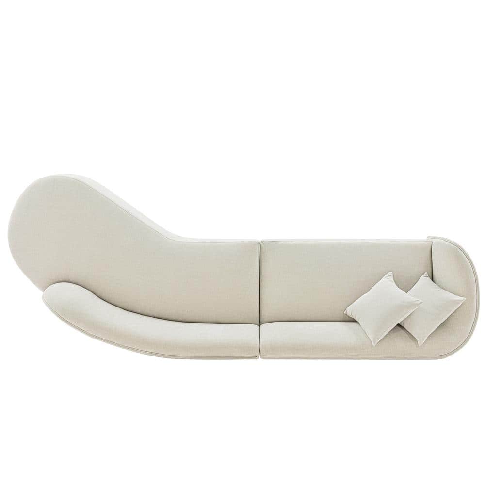 Ivory Linen Upholstered 2-Piece Sectional Sofa with Golden Base