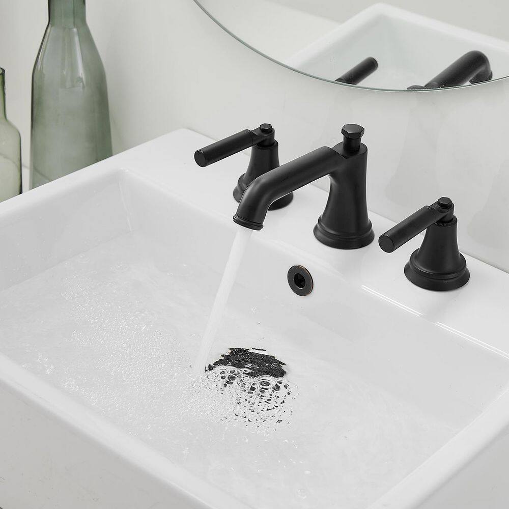 Matte Black Widespread 2-Handle Bathroom Faucet with Drain Assembly