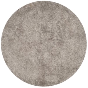Venice Shag Silver 6 ft. x 6 ft. Round Solid Area Rug