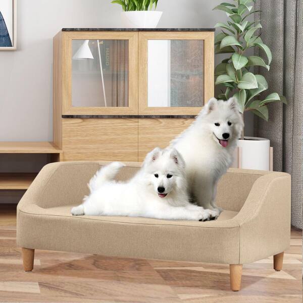 Small 37 in. Beige Pet Sofa Dog Sofa Cat sofa Cat Bed Pet Bed Dog Bed  Rectangle with Movable Cushion and Wood Style Foot SOFAPET-37BEI - The Home  Depot