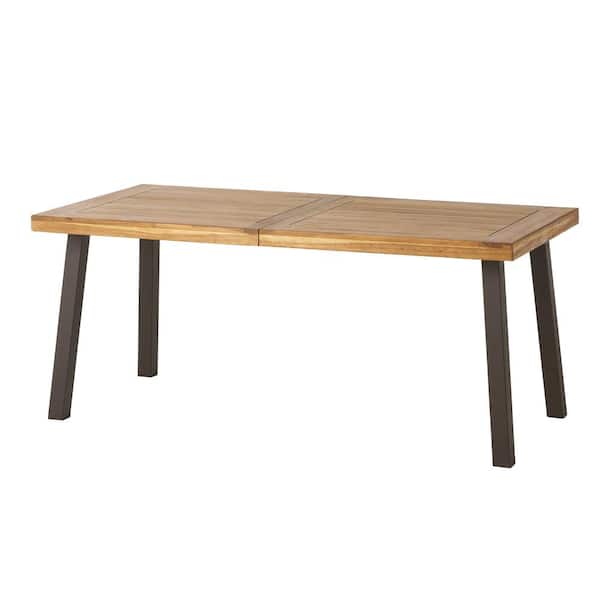 ITOPFOX Della Acacia Wood Dining Table Natural Stained with Rustic Metal 32.25 in. x 69 in. x 29.5 in. Brown Grey