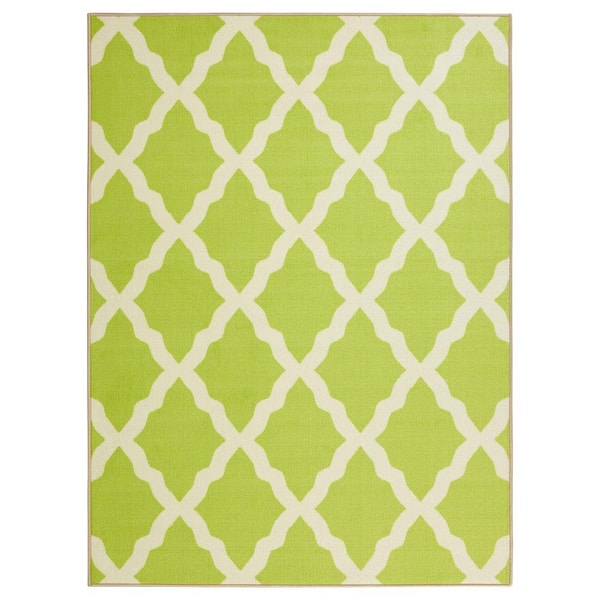 Ottomanson Glamour Collection Non-Slip Rubberback Moroccan Trellis Design 5x7 Indoor Area Rug, 5 ft. x 6 ft. 6 in., Green