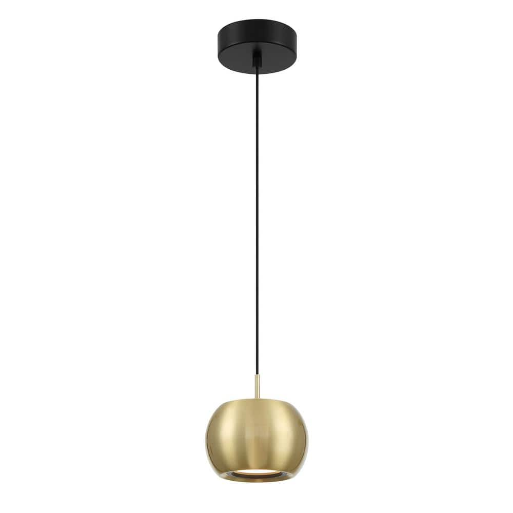 George Kovacs Halo 12-Watt 1-Light Black and Brushed Gold Globe Integrated  LED Mini Pendant with Frosted Acrylic Shade P5471-884-L The Home Depot