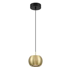 Halo 12-Watt 1-Light Black and Brushed Gold Globe Integrated LED Mini Pendant with Frosted Acrylic Shade