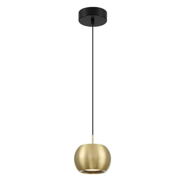 George Kovacs Halo 12-Watt 1-Light Black and Brushed Gold Globe Integrated LED Mini Pendant with Frosted Acrylic Shade