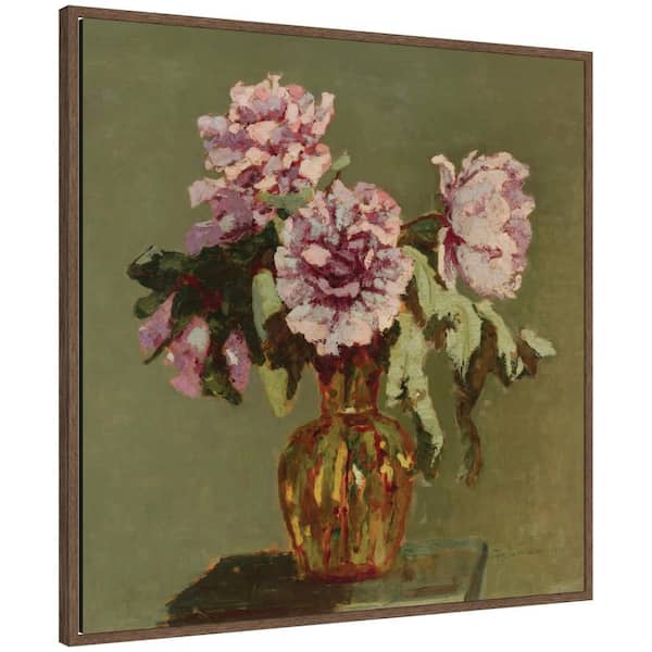 Sylvie "Peonies and Flower Vase" by Nostalgia Prints Flowers Framed Canvas Art Print 30 in. x 30 in.
