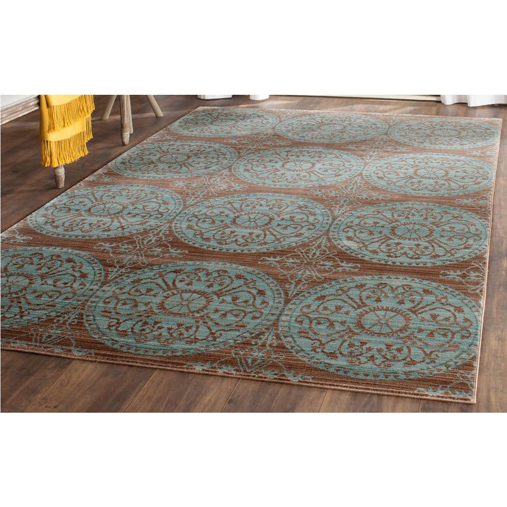 Valencia Brown and Blue 4' x 6' Synthetic Reversible Area Rug