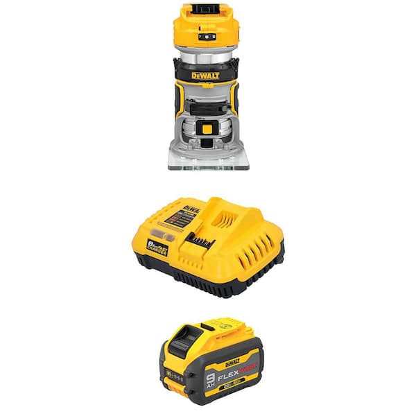 20V MAX XR Lithium-Ion Cordless Brushless Fixed Base Compact Router with 20V/60V MAX flexvolt 9. 0Ah Battery and Charger