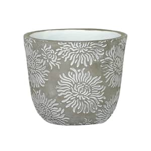 Flora 6 in. Mum Gray Cement Planter with White Interior
