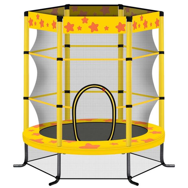 SUNRINX 4.58 ft. Yellow Kids Trampoline with Safety Enclosure Net MG65 ...