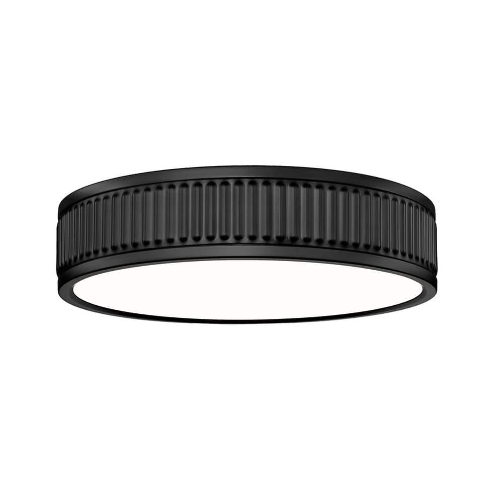 Stari 12.75 in. Matte Black Integrated LED 1 Light Flush Mount with Frosted