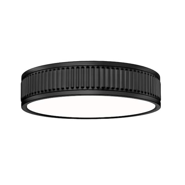 Unbranded Stari 12.75 in. Matte Black Integrated LED 1 Light Flush Mount with Frosted Acrylic Shade