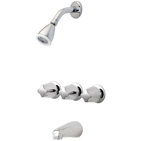 Pfister 3-Handle 1-Spray Tub and Shower Faucet with Metal Verve Knob Handles in Polished Chrome (Valve Included)