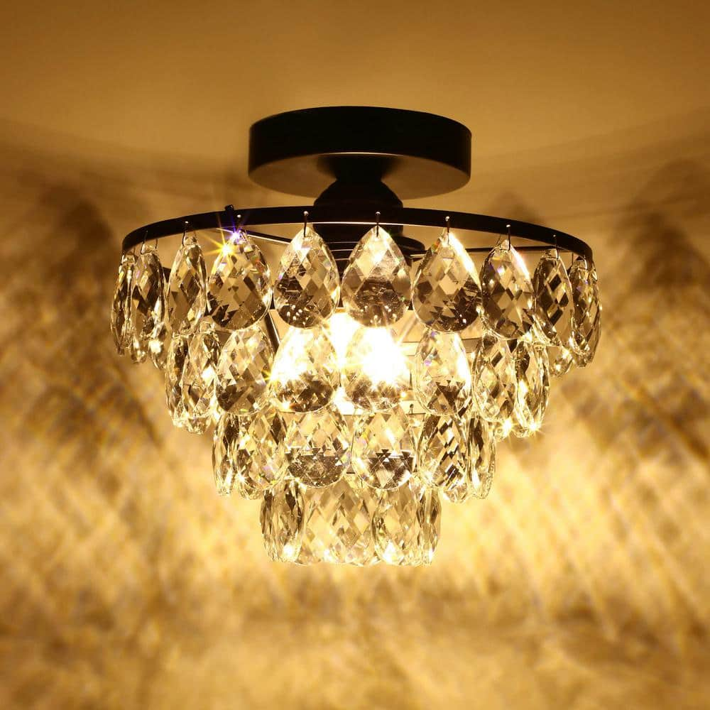 Yansun 9.84 In. 1-light Black Modern Crystal Semi-flush Mount Mini 