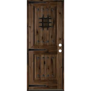 30 in. x 80 in. Mediterranean Knotty Alder Left-Hand/Inswing Glass Speakeasy Black Stain Wood Prehung Front Door