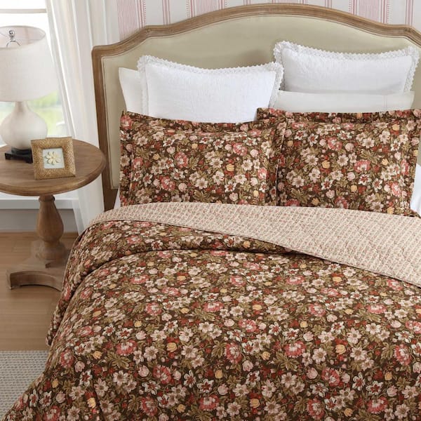 Laura Ashley King-Size Bettwäsche-Set 6-teilig – Baumwoll-Perkal, Blumenmuster Marissa Coral, Inkl. Spannbettlaken & Kissenbezügen