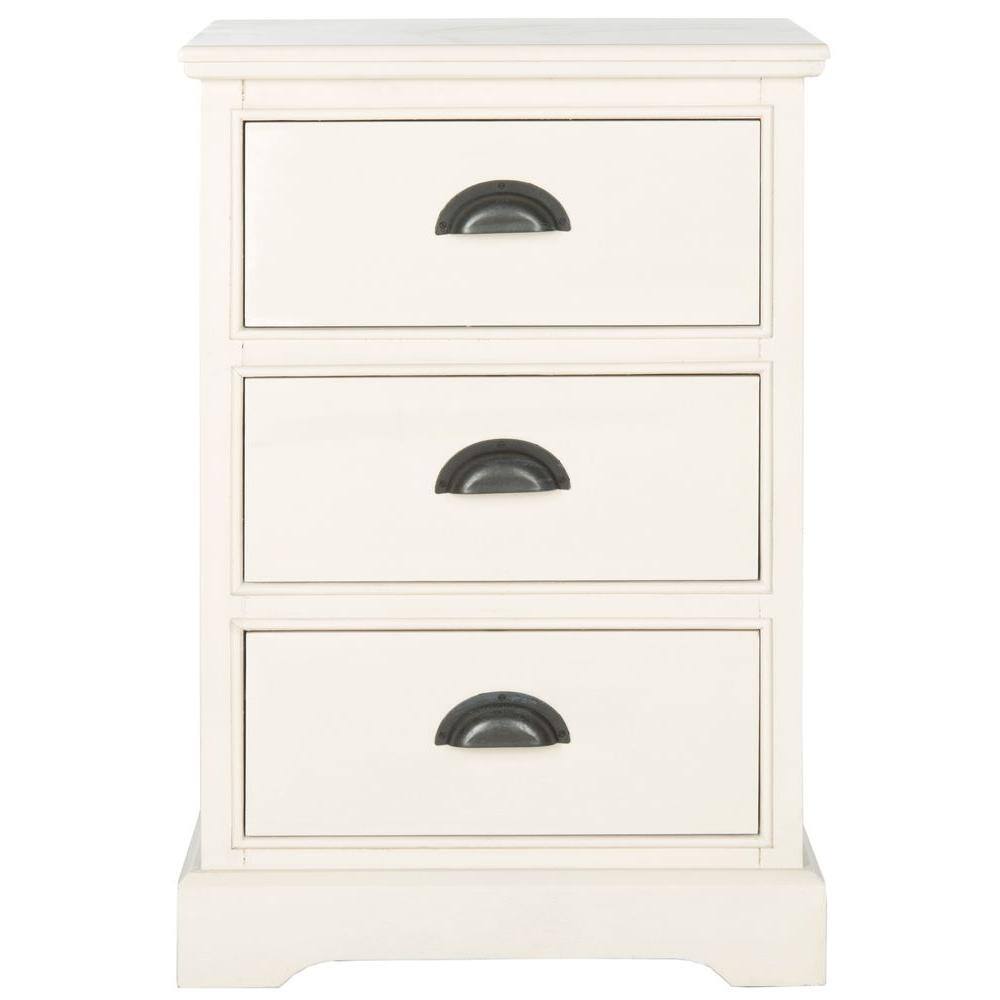 Transitional White Pine 3-Drawer Rectangular Side Table