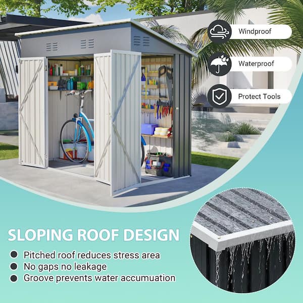Mondawe Gray 4 ft. W x 8 ft. D Outdoor Metal Lean-To Storage Shed
