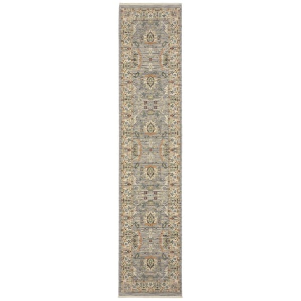 AVERLEY HOME Lavista Gray/Multi-Colored 2 ft. x 12 ft. Traditional Oriental Persian Wool/Nylon Blend Indoor Runner Area Rug