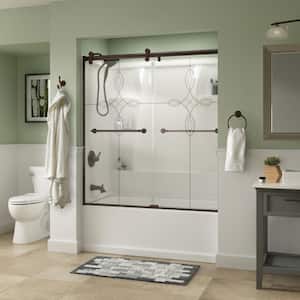 Mandara 60 x 58-3/4 in. Frameless Contemporary Sliding Bathtub Door in Bronze with Tranquility Glass