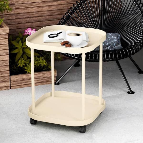 GEEKFIELD MIL KHAKI × SC SLIDE TOP TABLE Khaki Square Metal Outdoor Side Table L0BZGSN6C1 - The Home Depot
