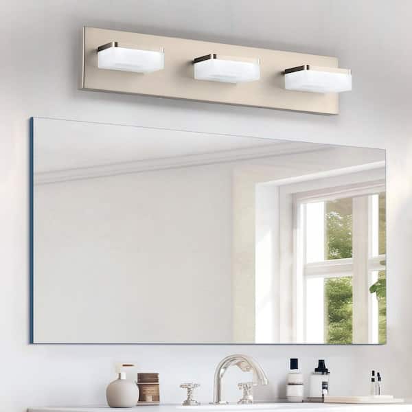 20.5 in. 3 Light Nickel Vanity Light Bar with Dimmable 5500K Light and 270° Swivel Range Acrylic Lampshade