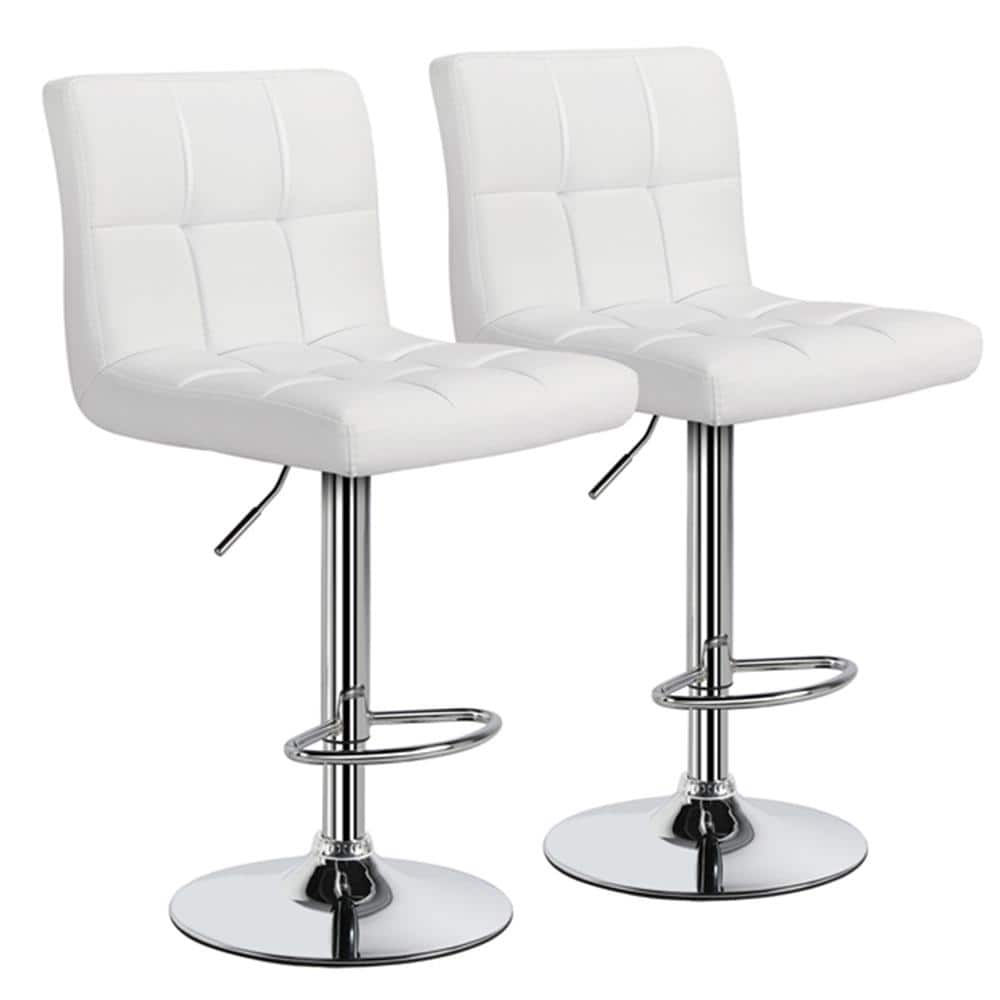 LACOO 33 in. - 44 in. Height White Low Back Metal Adjustable Bar Stool ...