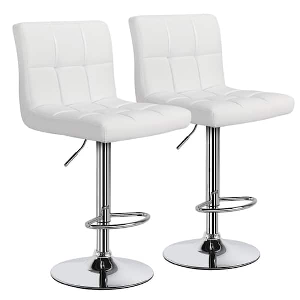 CONTEMPORARY "LEATHER" BAR STOOL WHITE BARSTOOL ADJUSTABLE CHAIR-SET OF 2 