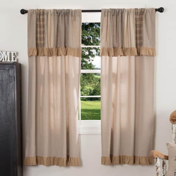 VHC BRANDS Sawyer Mill 36 in W x 63 in L Chambray Attached Valance Light Filtering Rod Pocket Window Panel Charcoal Khaki Pair