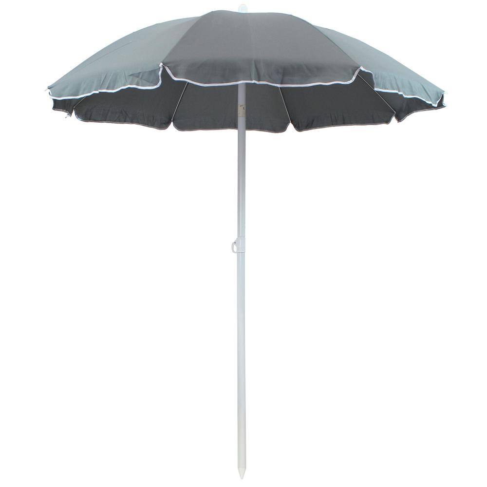 Sunnydaze 5 ft. Steel Outdoor Beach Tilt Umbrella with in Sage Green ...