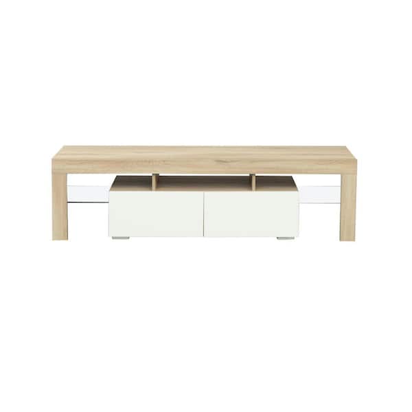 Unbranded 63 in. Modern Gray Wooden TV Stand with 2 Storage Drawers Fits TV's up to 72 in. with RGB Light