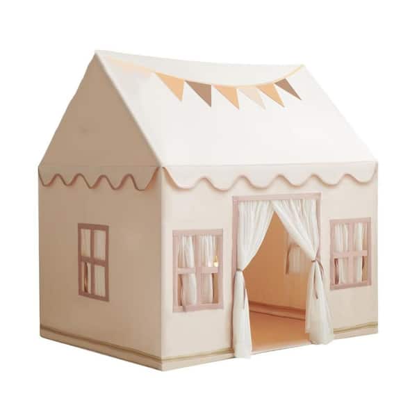 Kids Play Tent with Base Fabric, Star Lights, Flags and Tote Bags, Indoor and Outdoor Teepee Tent, Swing Set Neutral