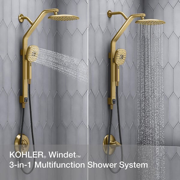 Windet 4-Spray Showering Rail Combo in Vibrant Brushed Moderne Brass