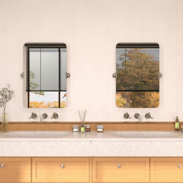 Edge 20 in. W x 30 in. H Rectangular Framed Adjustable Tilt Wall-Mounted Bathroom Vanity Mirror in Brushed Nickel