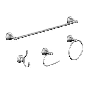 Ivie 4-Piece Bath Hardware Set with Towel Ring, Toilet Paper Holder, Robe Hook and 24 in. Towel Bar in Chrome