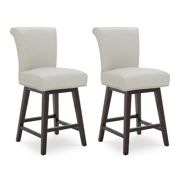 Spruce & Spring Dennis 26 in. Light Gray High Back Solid Wood Frame Swivel Counter Height Bar Stool with Faux Leather Seat(Set of 2)