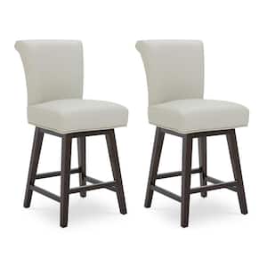 Dennis 26 in. Light Gray High Back Solid Wood Frame Swivel Counter Height Bar Stool with Faux Leather Seat(Set of 2)