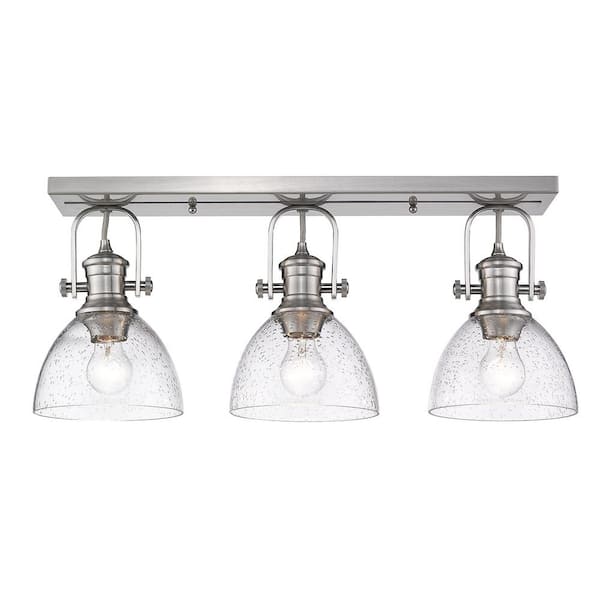 Golden Lighting - Hines 25.13 in. 3-Light Pewter with Seeded Glass Semi-Flush Mount