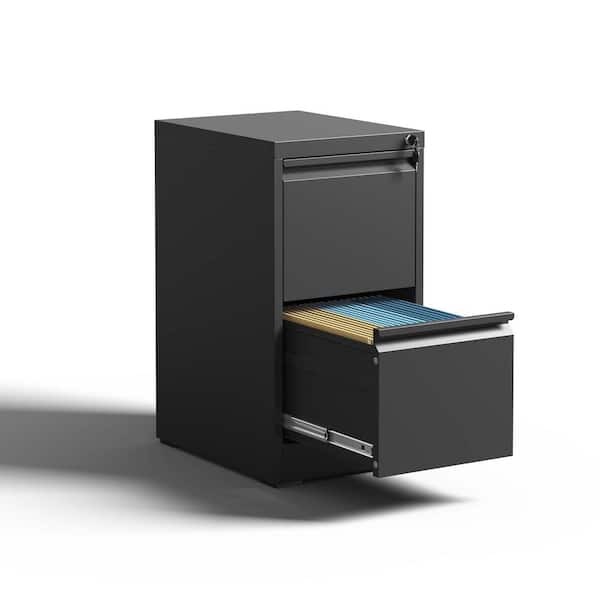 Unbranded 2-Drawer Black Metal 14.96 in. W x 28.78 in. H Vertical File Cabinet with Lock Modern Office Home Steel Storage Cabinet