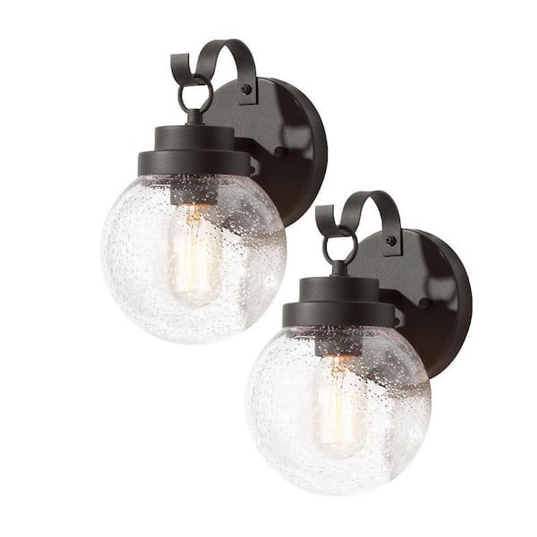 Unbranded Modern Outdoor Wall Lantern Set of 2 with Sleek Textured Black Seeded Glass Shades