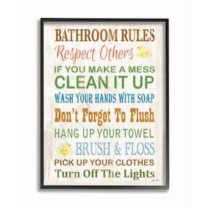 11 in. x 14 in. "Bathroom Rules Typography Rubber Ducky" by Janet White Wood Framed Wall Art