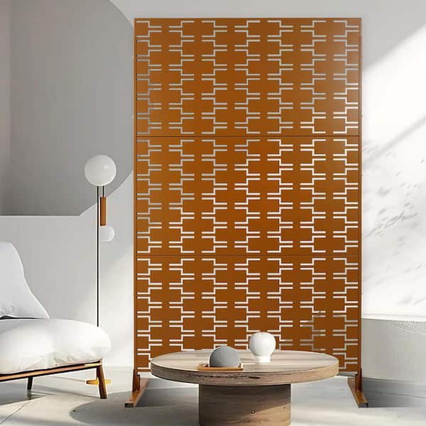76 in. x 48 in. Freestanding Decorative Privacy Screen Brown Metal for Outside Lawn Garden