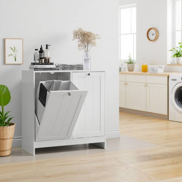 Noble House Odette White Wood Modern Rectangle Laundry Room Hamper