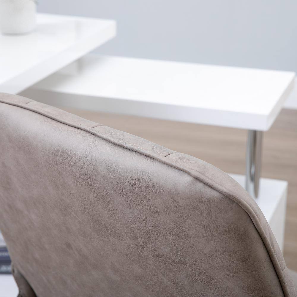 Light Grey Leather Swivel Task Chair with Chrome Base